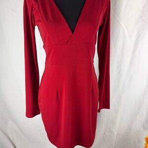 Elegant Red Long Sleeve Dress